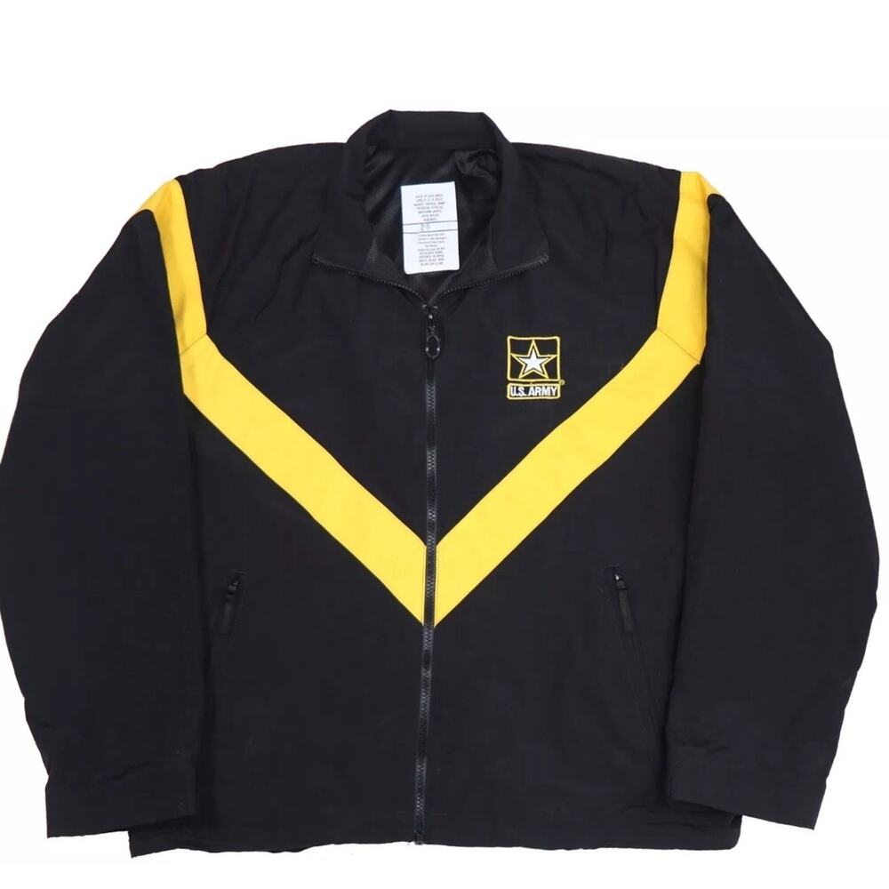 LARGE - US ARMY Men's APFU Jacket Army Black and Gold PT Fitness Windbreaker